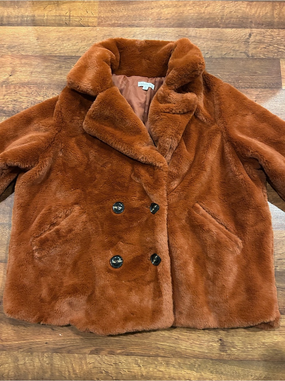 Ophelia Roe  Double-Breasted Plush Teddy Jacket in Rust Brown Size 2X